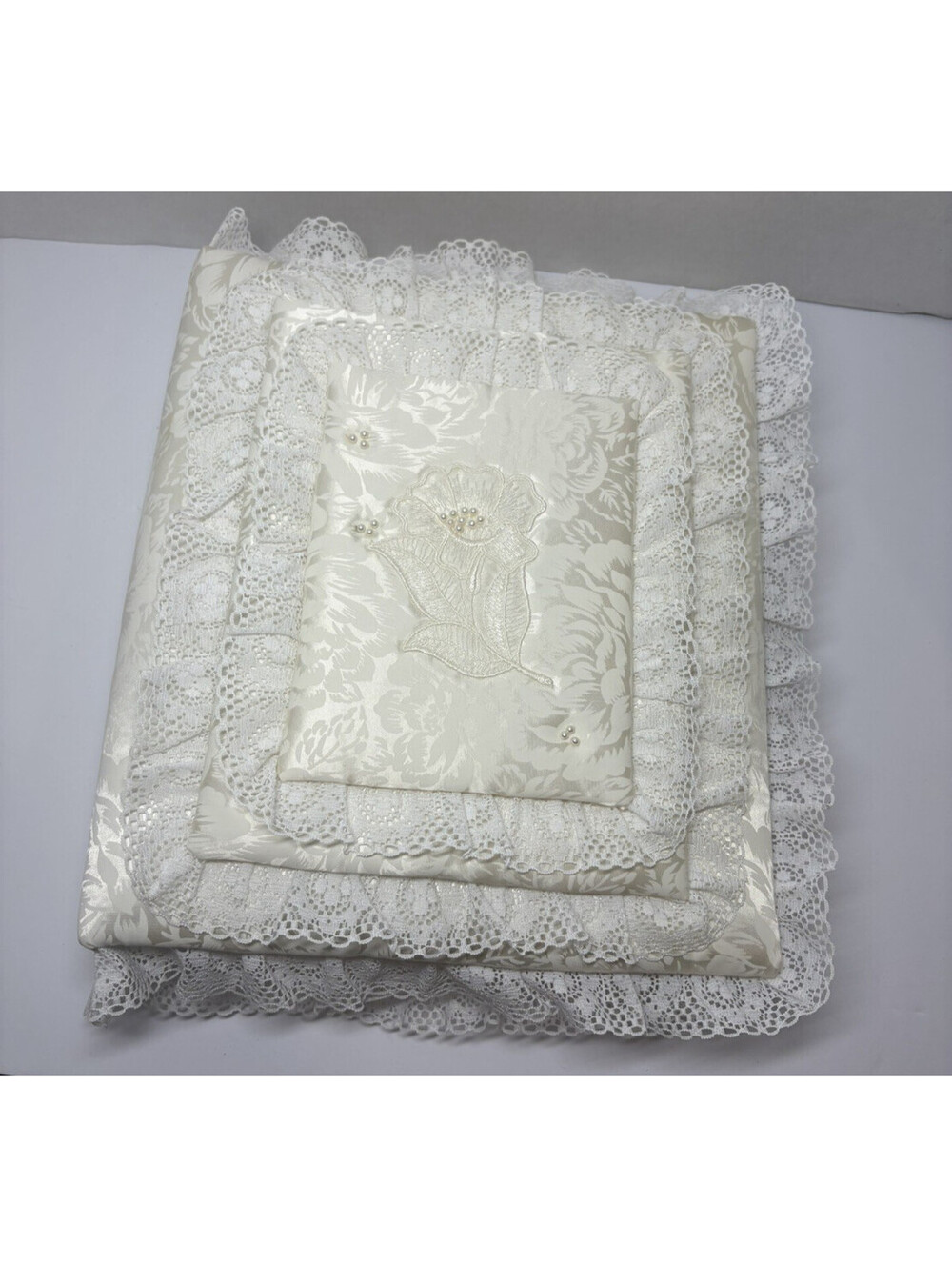 Vintage Wedding Photo Album White Padded Lace Pearl Bridal 100 Pages Handmade